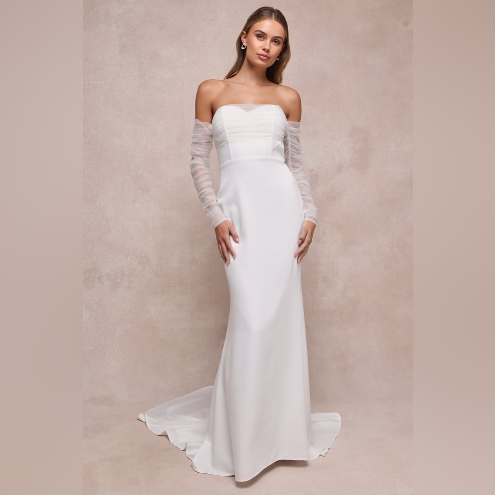 Eternal Bliss White Tulle Off-the-Shoulder Bustier Maxi Dress